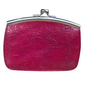 Pelle Studio Red Genuine Leather Kiss‑Lock Wallet Clutch Vintage